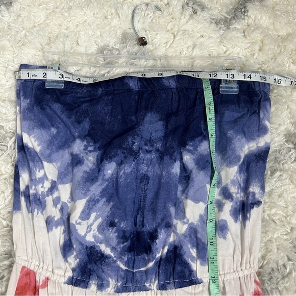 Angie Women's Tie Dye Red and Blue Strapless Long Maxi Dress - Picture 12 of 14